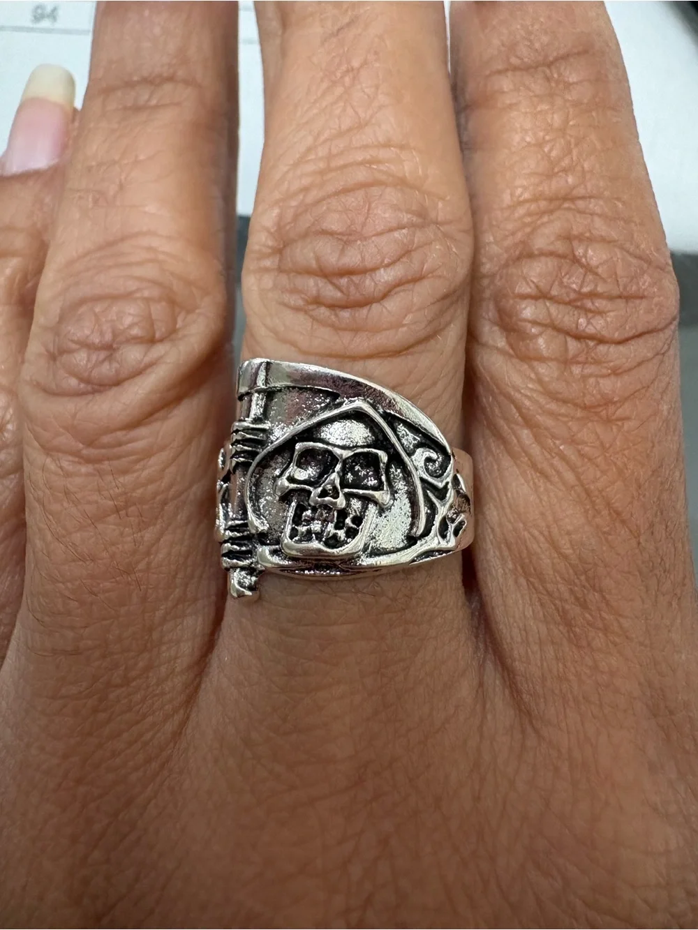 Silver Skull Grim Reaper Ring for Men